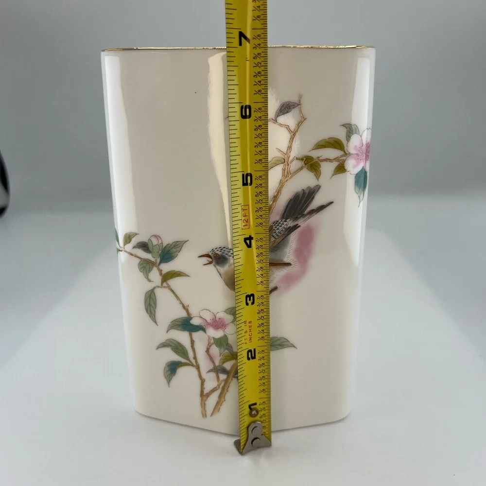 Andrea by Sadek Vase Bird In Flower Tree YAMAJI Japan Diamond Shape Vintage